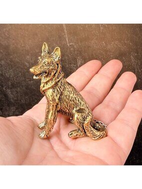 Brass German Shepherd Dog Figurine Miniature Protection Totem Altar Decor